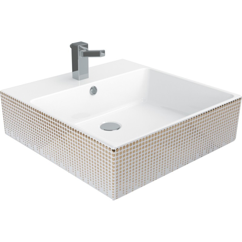 Vasque en céramique blanc avec décoration dorée 50x50x14 cm