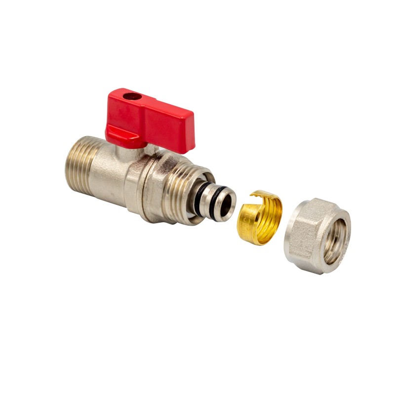Mini vanne à bille avec raccord 1/2"M-16x2 rouge