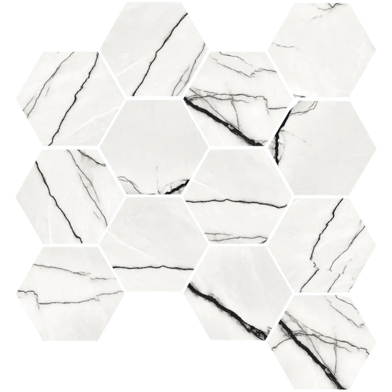 Mailles décoratives Marquina Blanco hexagone coloris blanc poli 28x26 cm
