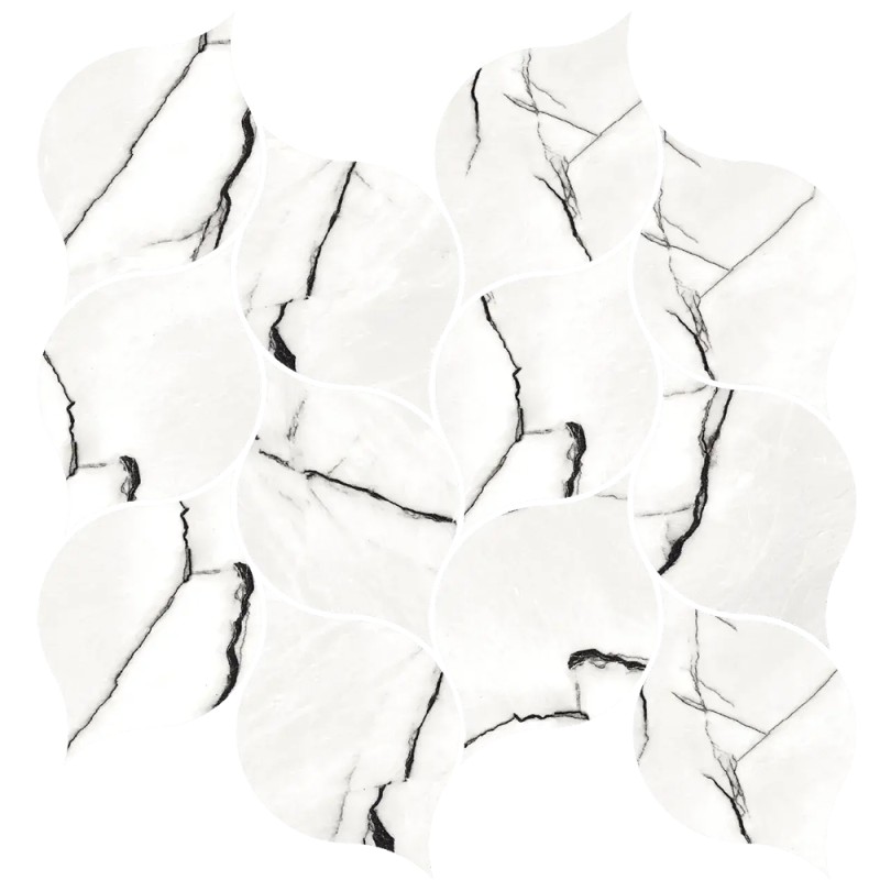 Mailles décoratives Marquina Blanco feuille coloris blanc poli 29x27 cm
