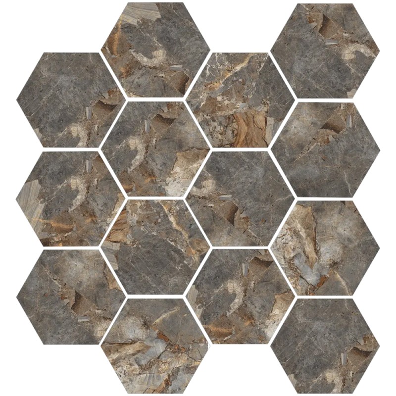 Mailles décoratives Maldivas Blue hexagone multicolore poli 28x26 cm
