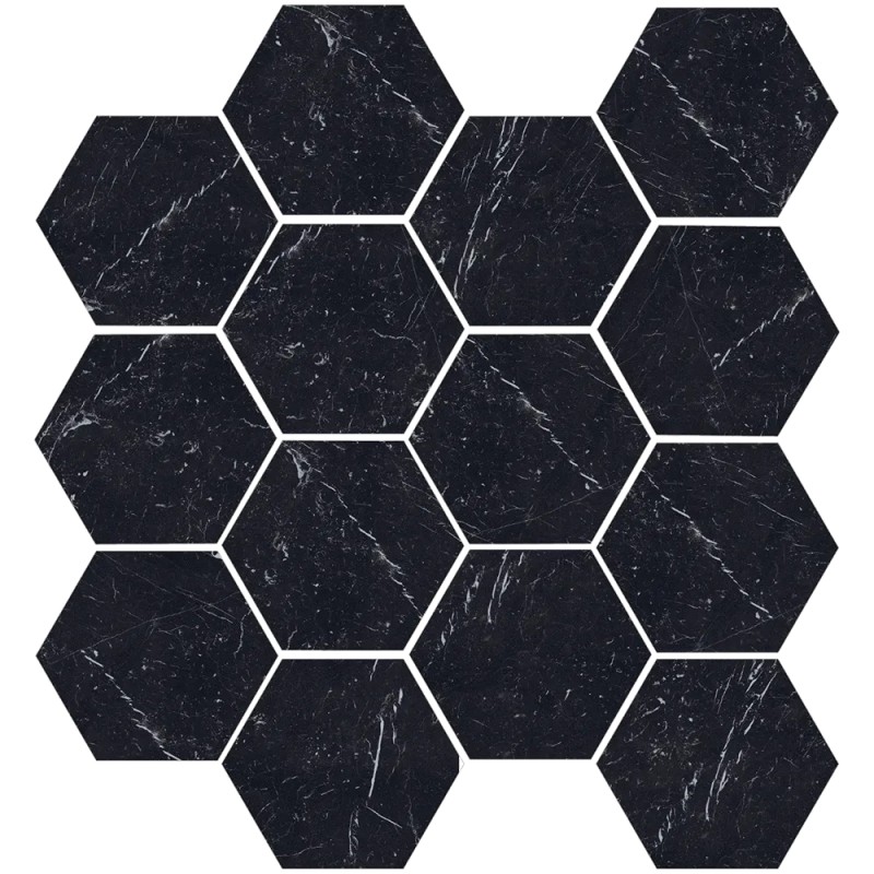 Mailles décoratives Lucca Nero hexagone coloris noir poli 28x26 cm