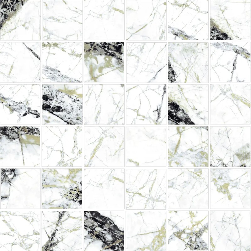 Mailles décoratives Calacatta Green carré coloris blanc et vert poli 30x30 cm