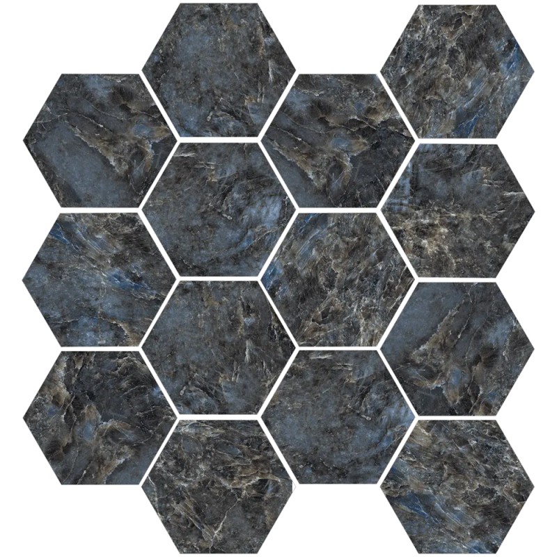 Mailles décoratives Kingstone hexagone coloris bleu mat 28x26 cm