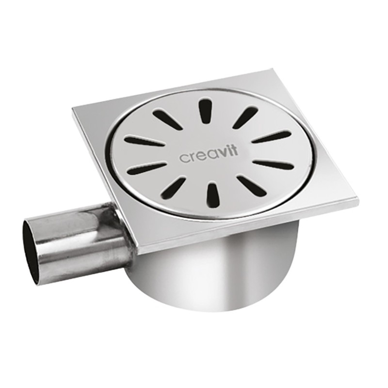 Creavit siphon carré de sol en inox pour sortie horizontale