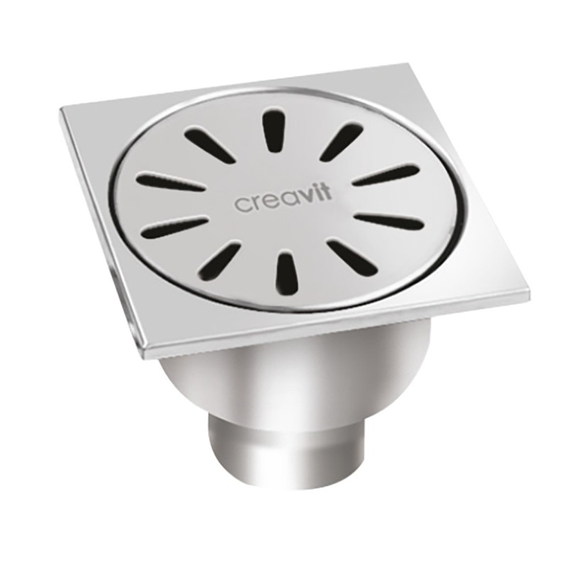 Creavit siphon carré de sol en inox pour sortie verticale