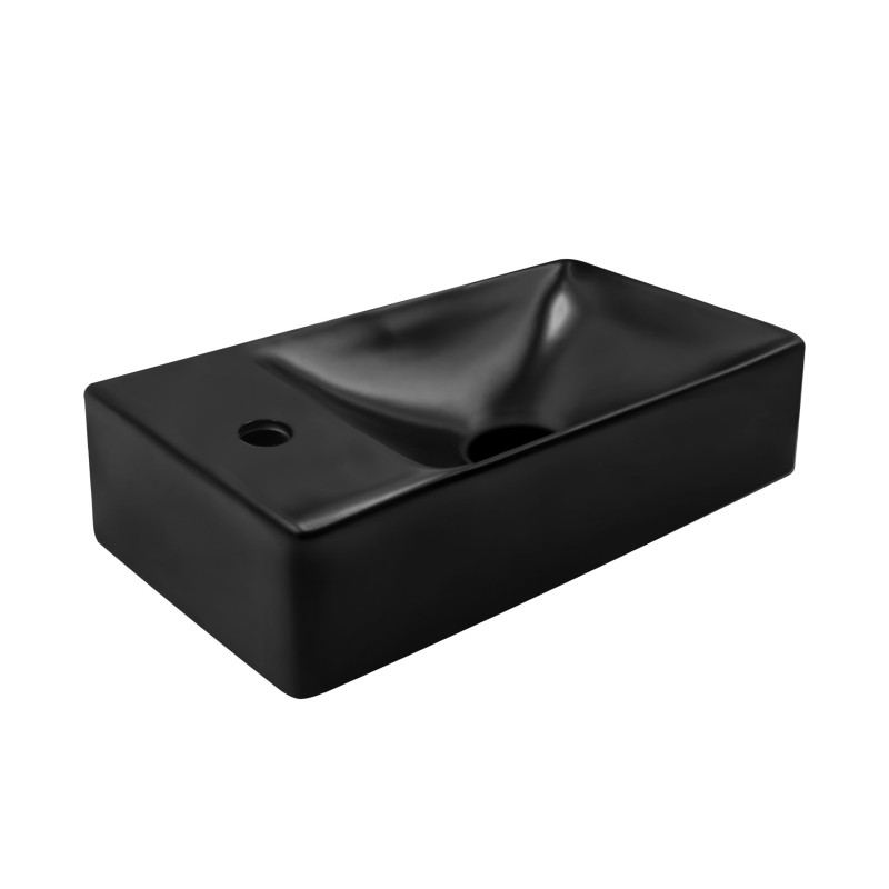 Aloni Lavabo en céramique avec trou de robinetterie à gauche coloris noir mat 35x30 cm