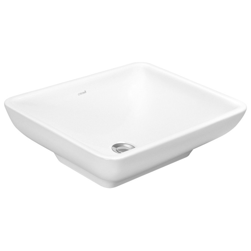 Creavit Vasque à poser rectangulaire en céramique sans trou de robinetterie 56x45 cm