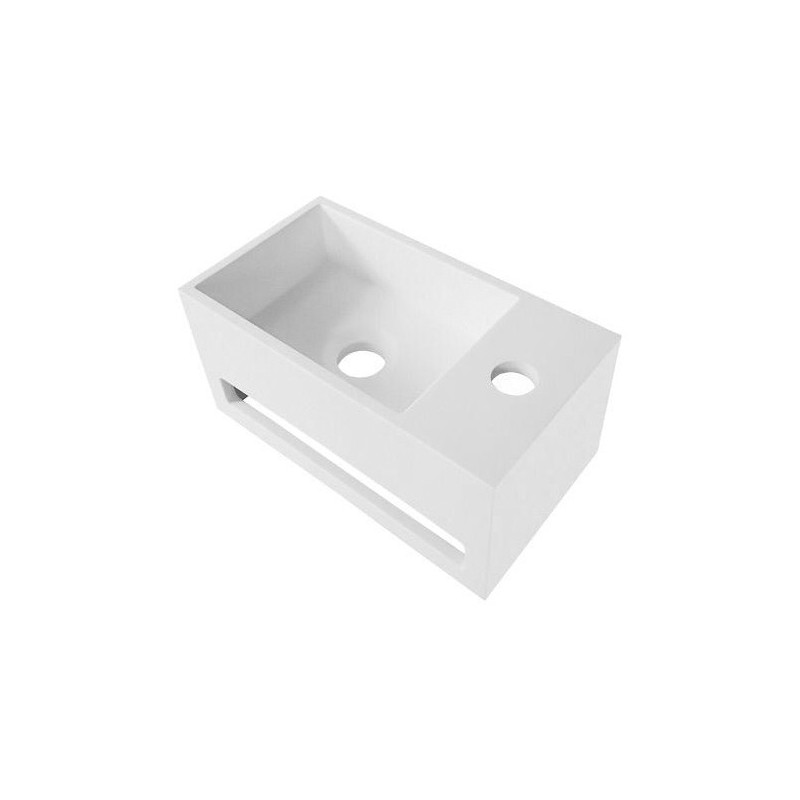 Lavabo en solide surface avec trou de robinetterie à droite coloris blanc 35,8x20,5x15,7 cm